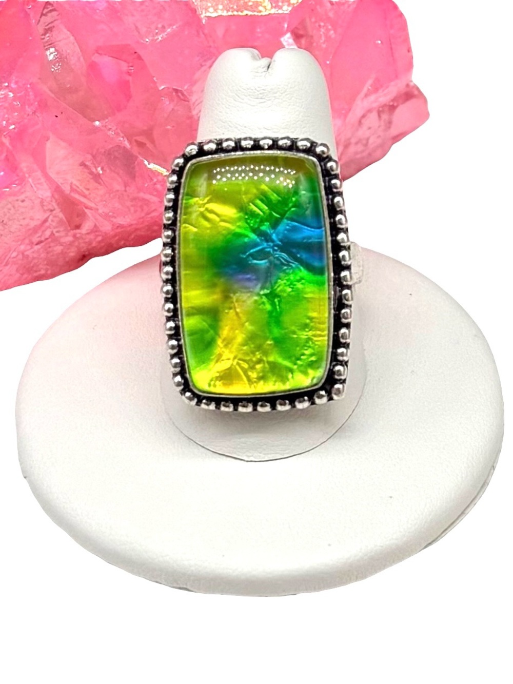 Dichroic Glass Ring Size 9 925 Sterling Silver Overlay